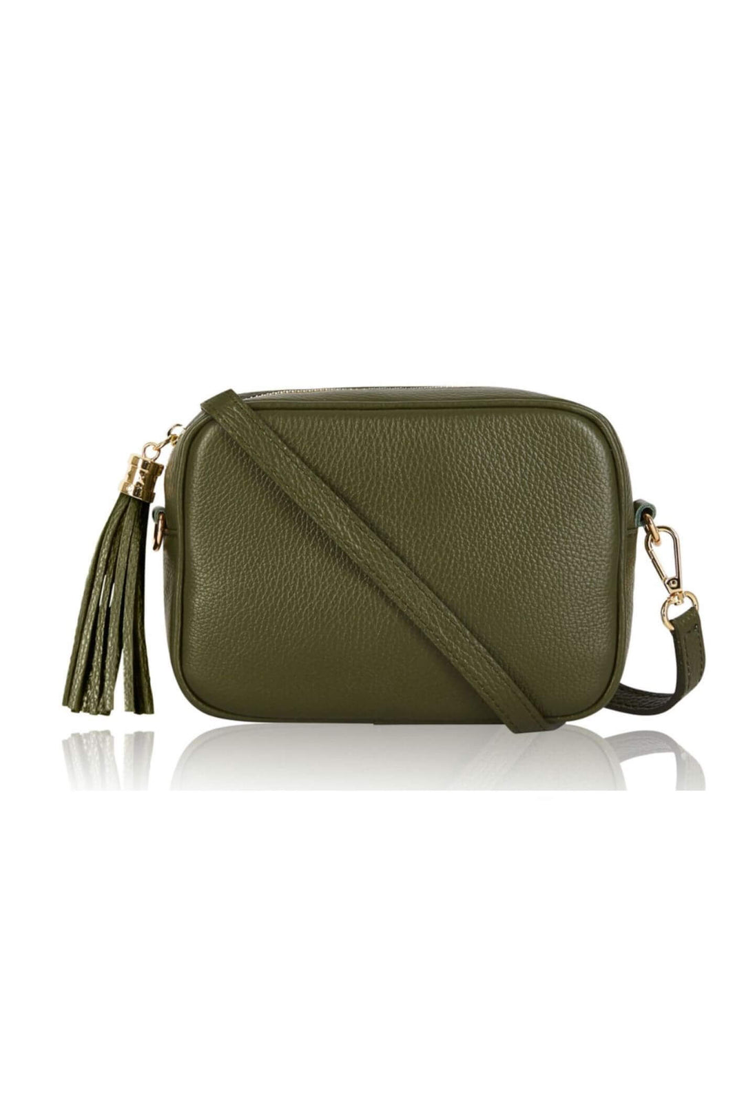 Khaki Leather Cross Body Camera Bag
