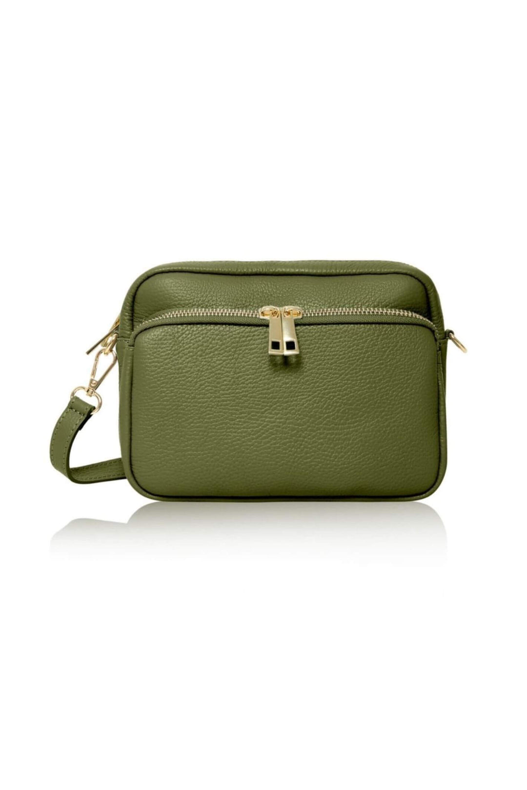 Khaki Twin Leather Compartment Camera Cross Body Bag