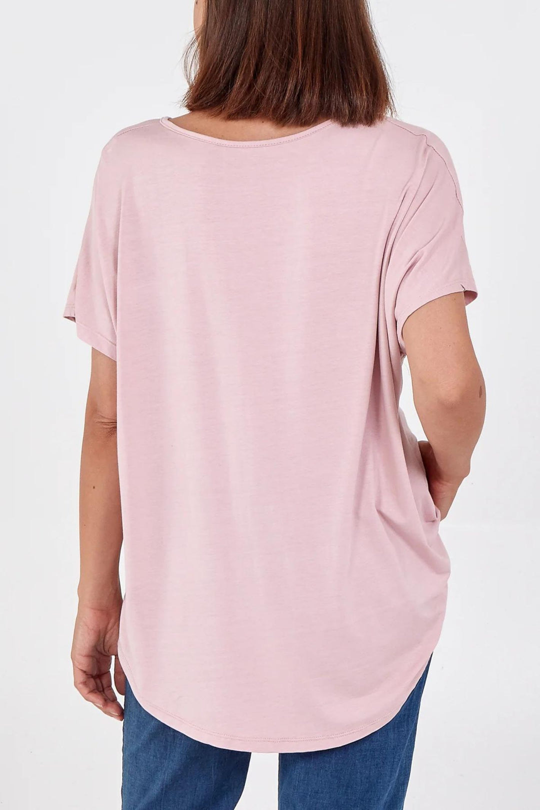 Light Pink V-Neck Oversized T-Shirt