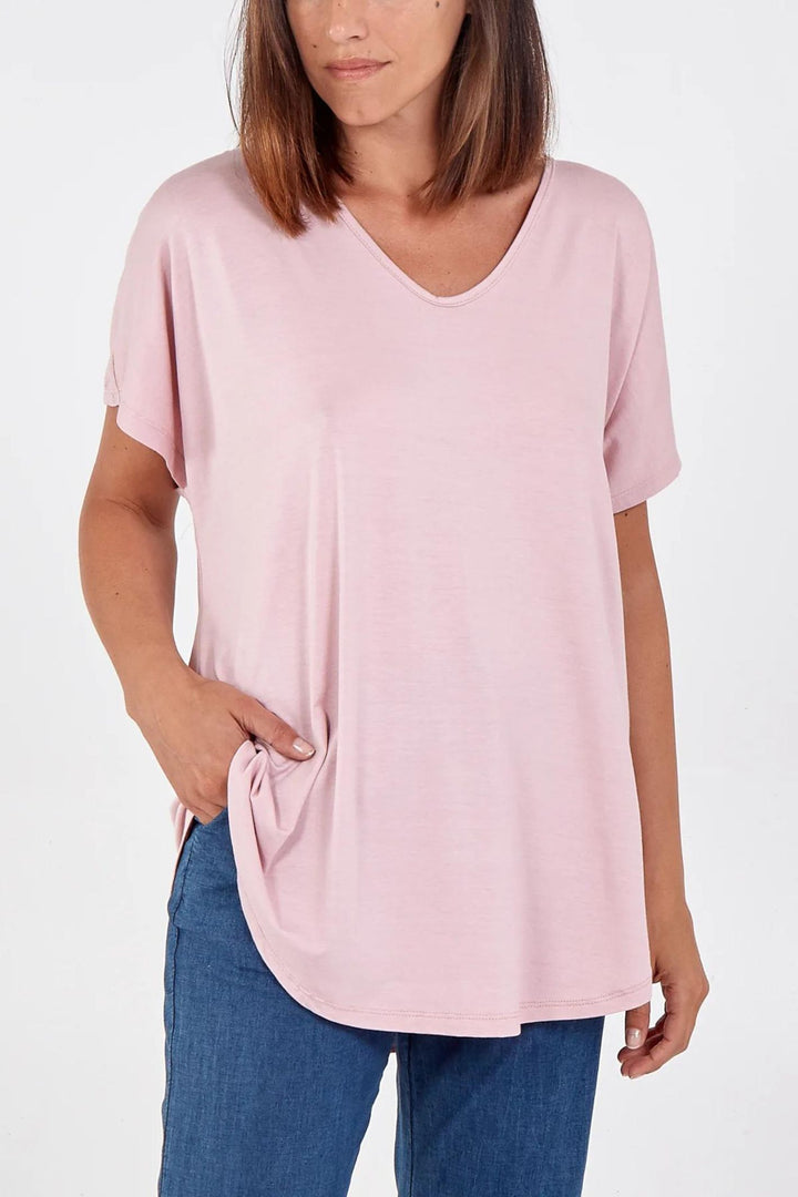 Light Pink V-Neck Oversized T-Shirt