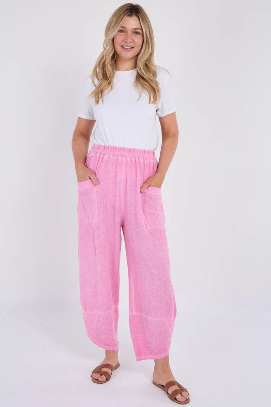 Light Pink Washed Linen Trousers