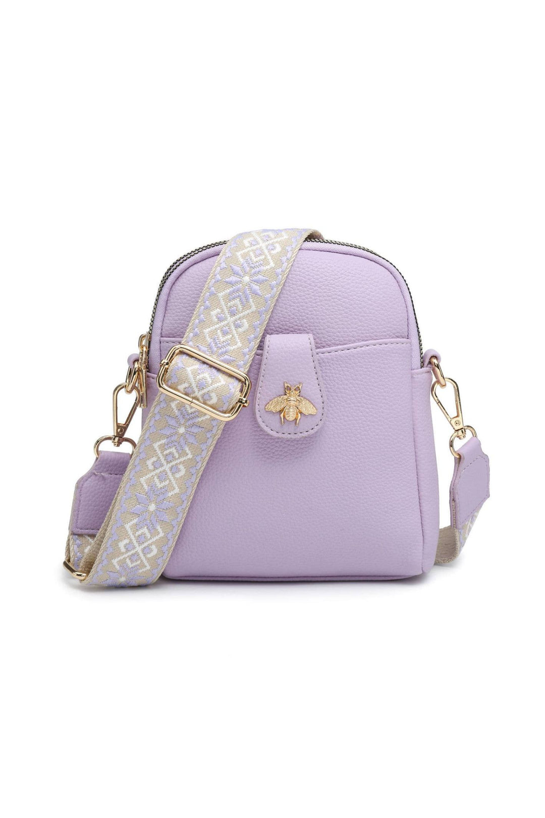 Lilac Small Double Zip Crossbody Handbag With Strap