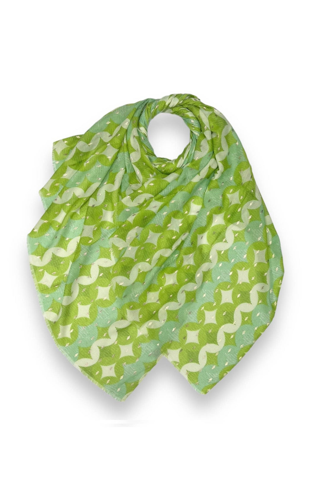 Lime Green Retro Star Print Scarf With Metallic Accents
