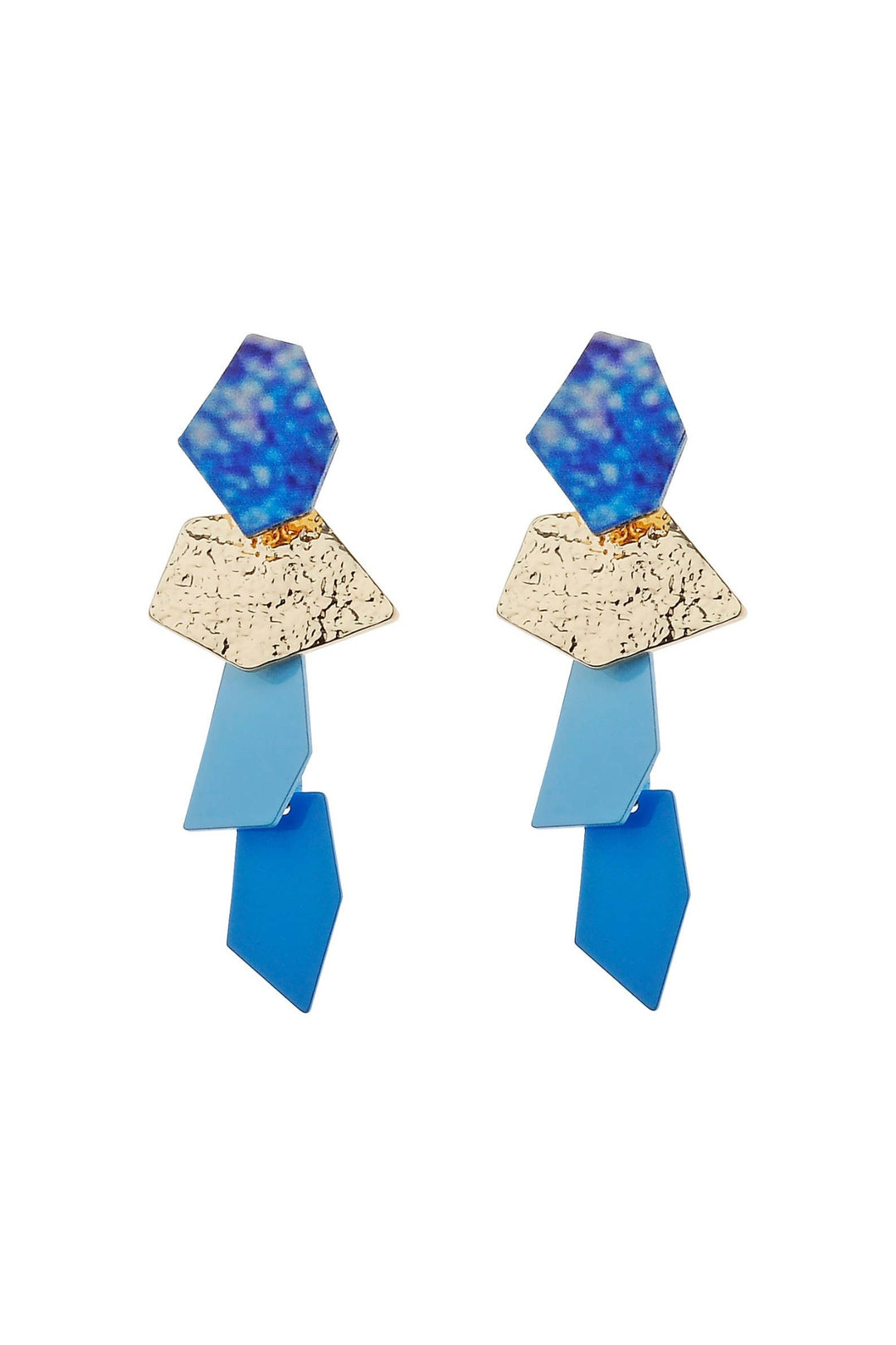 Luxe Geo Fusion Gold And Blue Geometric Drop Earring