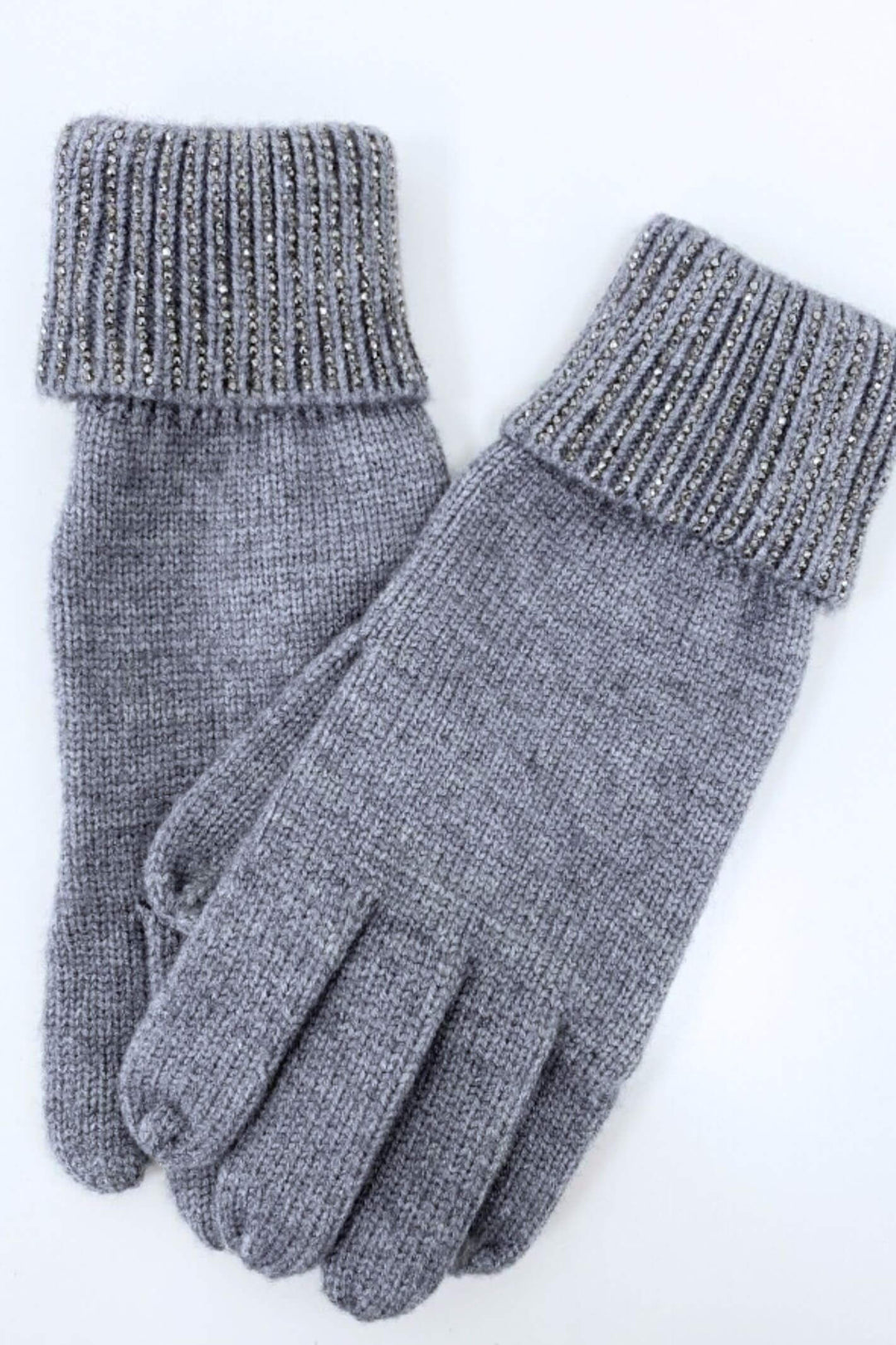 Malissa Grey Diamante Embellished Knit Gloves