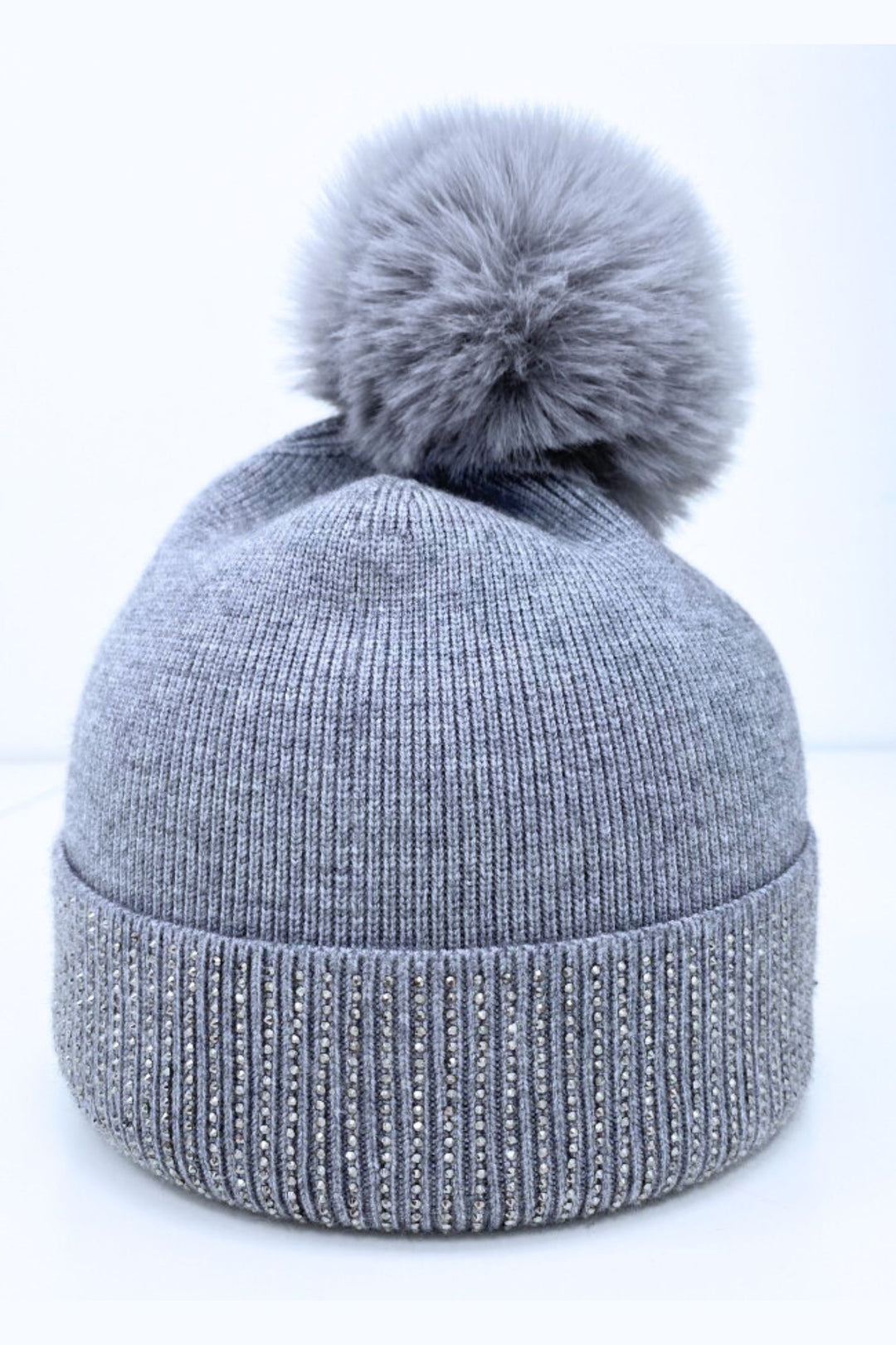 Malissa Grey Diamante Embellished Knit Hat