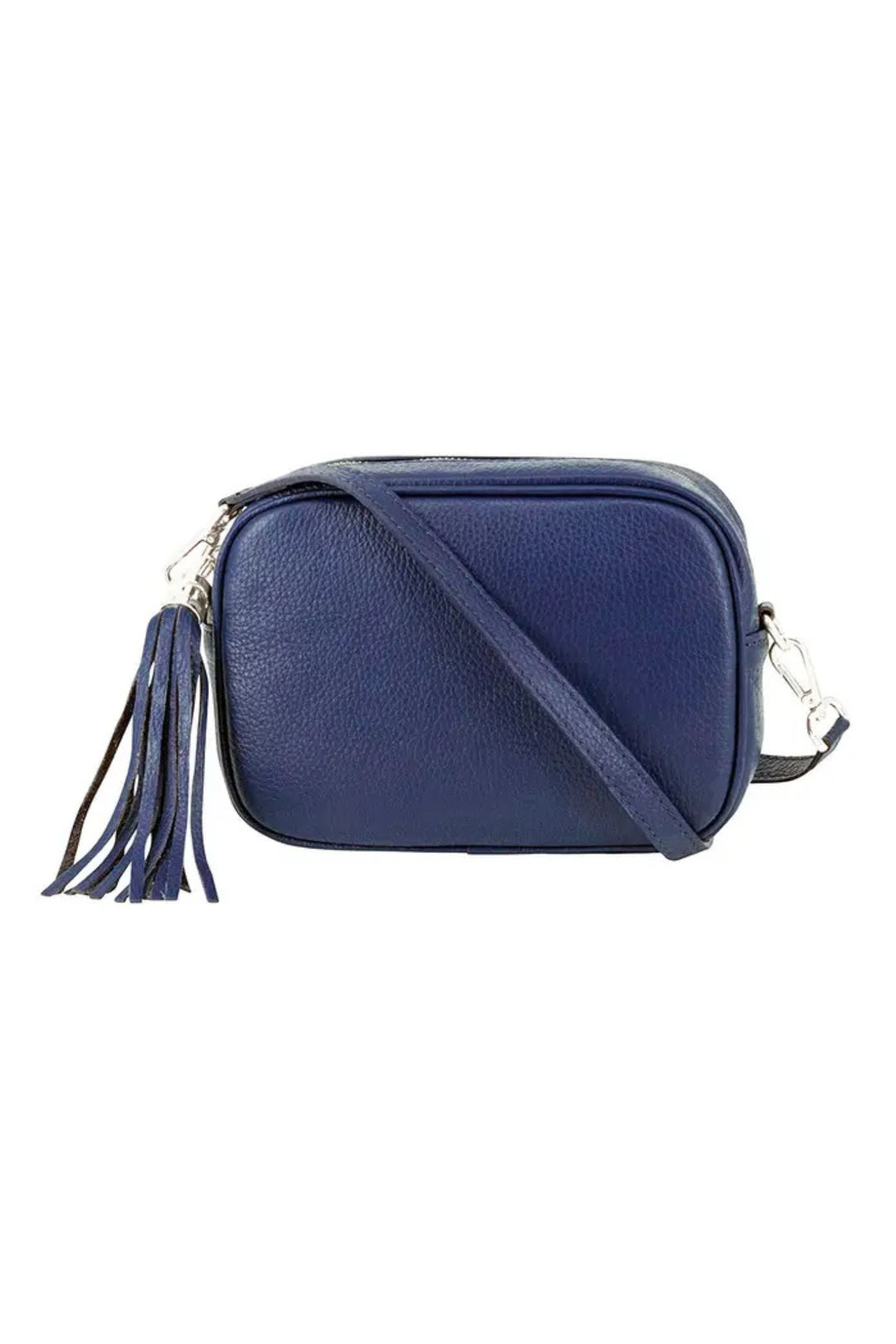 Navy Leather Crossbody Camera Bag With Tassel