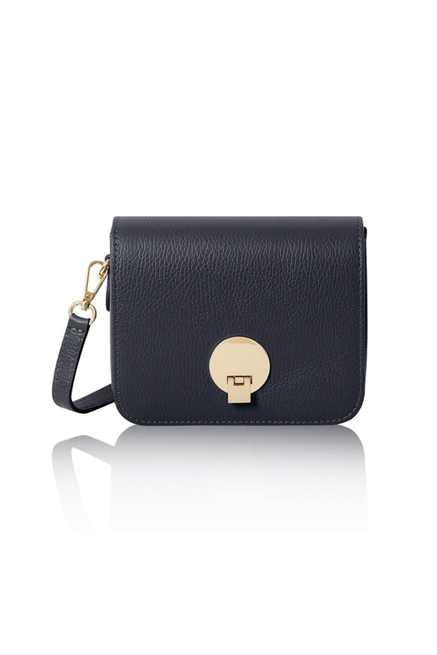 Navy Leather Gold Tone Handbag Experience Boutique