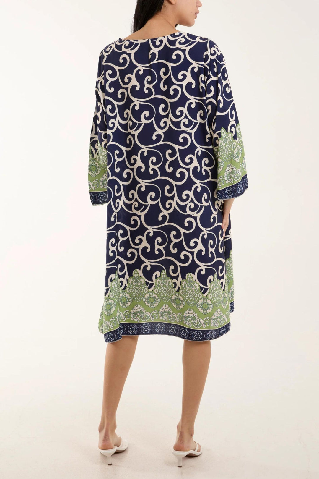 Navy Scroll Print Embroidered Holiday Cover Up