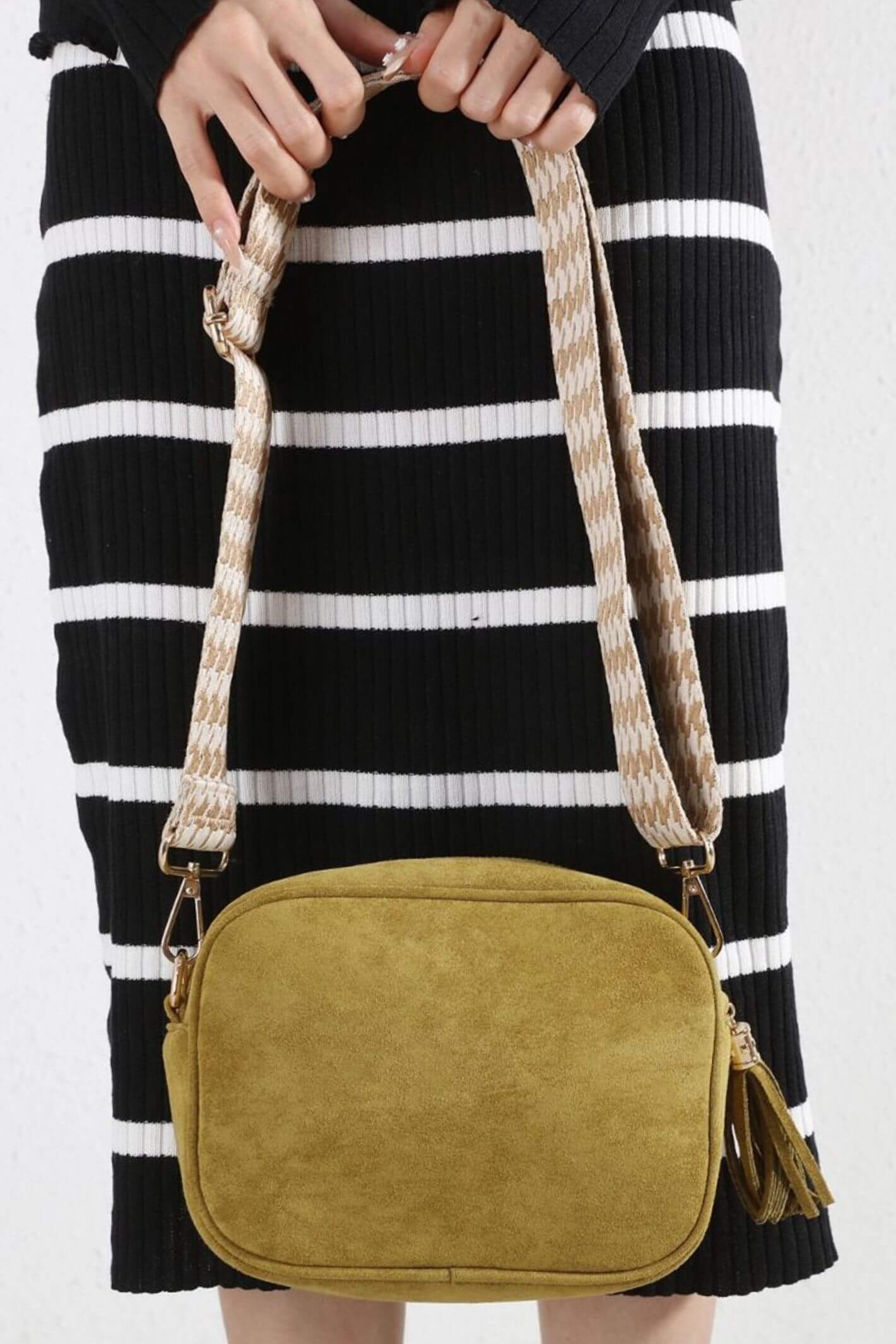Olive Green Faux Suede Camera Bag With Funky Strap Experience