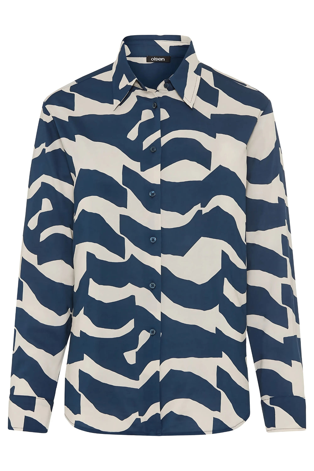 Blue and white patterned shirt on a white background