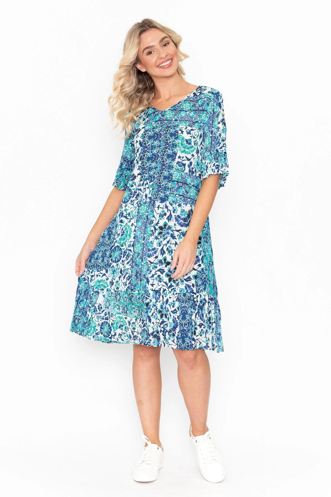 One Summer DW2E Blue Botanical Print Jessica Dress - Experience Boutique