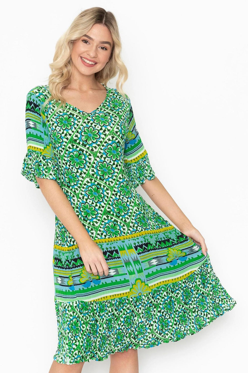 One Summer DW2E Green Mosaic Print Jessica Dress - Experience Boutique