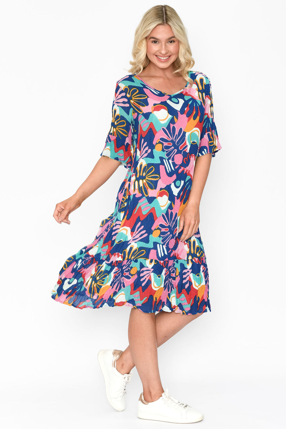 One Summer DW2F Jessica Cobalt Tropical Print Dress - Experience Boutique