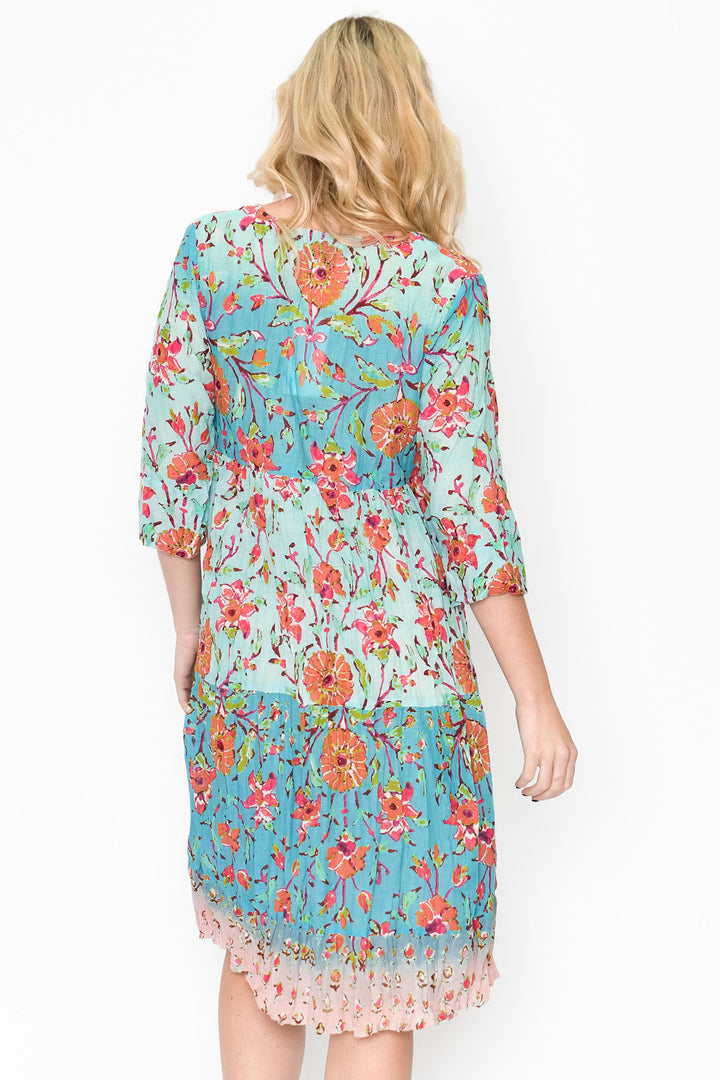 One Summer DW48F Blue Rebecca Tie Detail Smock Dress - Experience Boutique