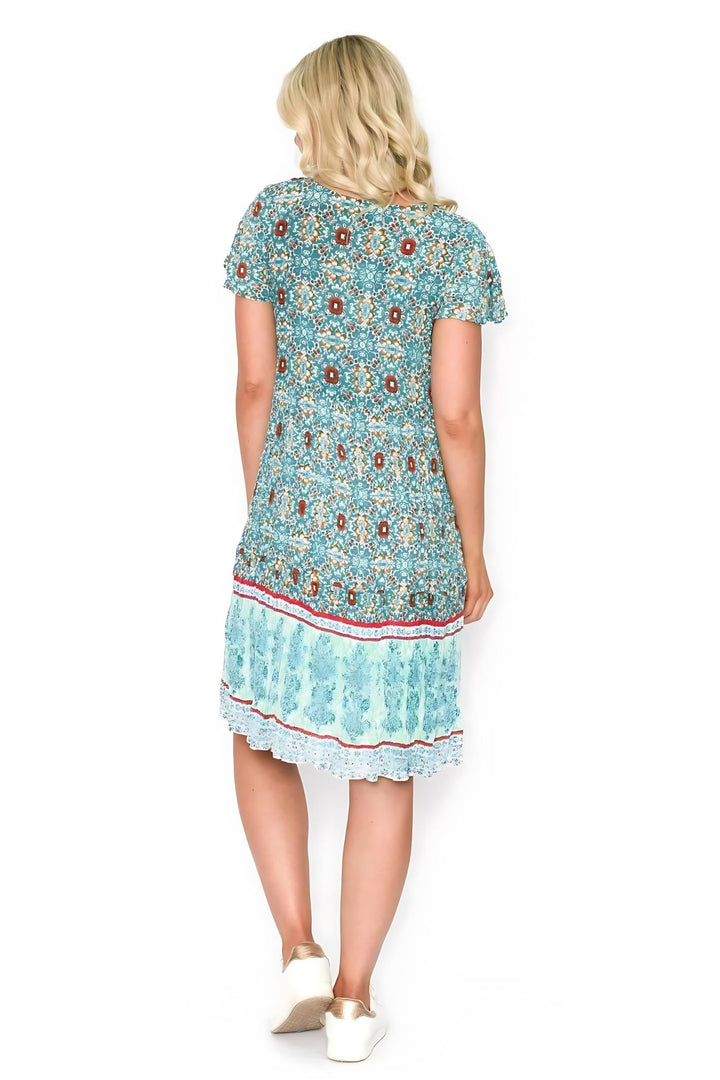 One Summer DW71F Kimberly Teal Botanical Print Smock Dress - Experience Boutique