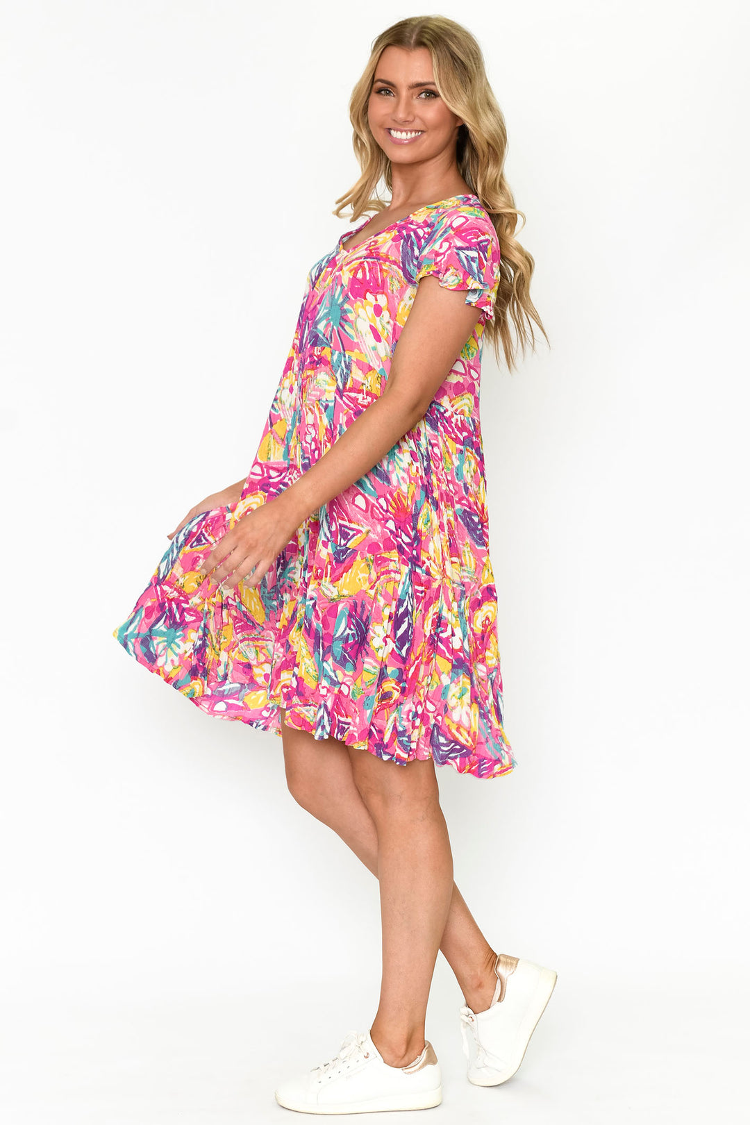 One Summer DW71F Pink Kimberley Abstract Print Dress - Experience Boutique