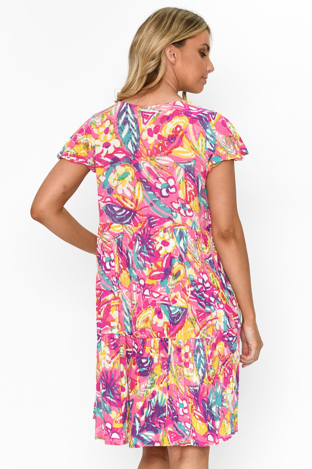 One Summer DW71F Pink Kimberley Abstract Print Dress - Experience Boutique