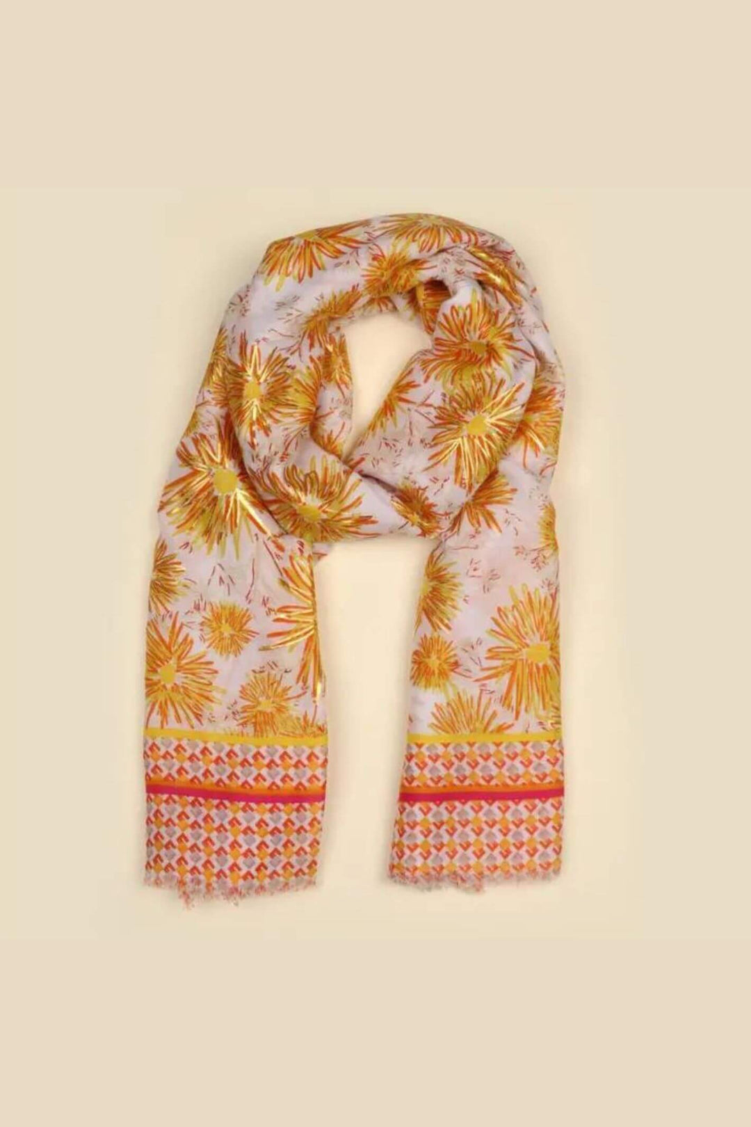 Orange & Gold Abstract Floral Print Scarf