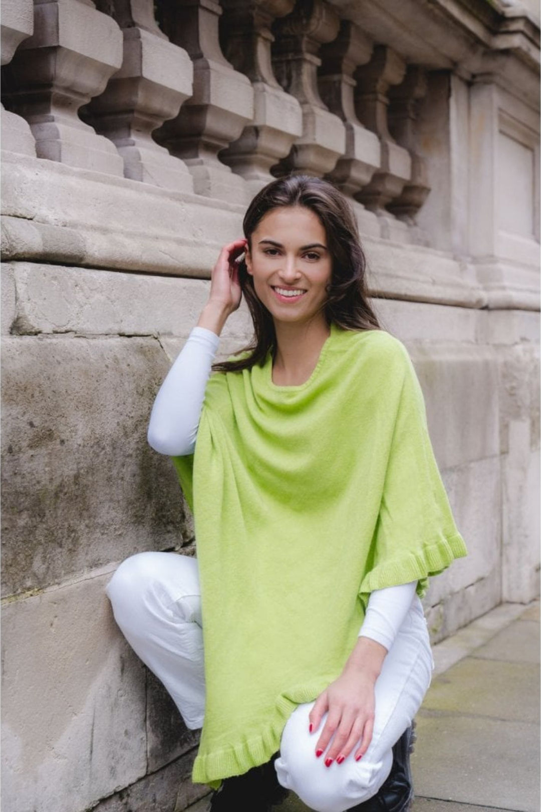 Park Lane Crisp Apple Knitted Cashmere Blend Poncho