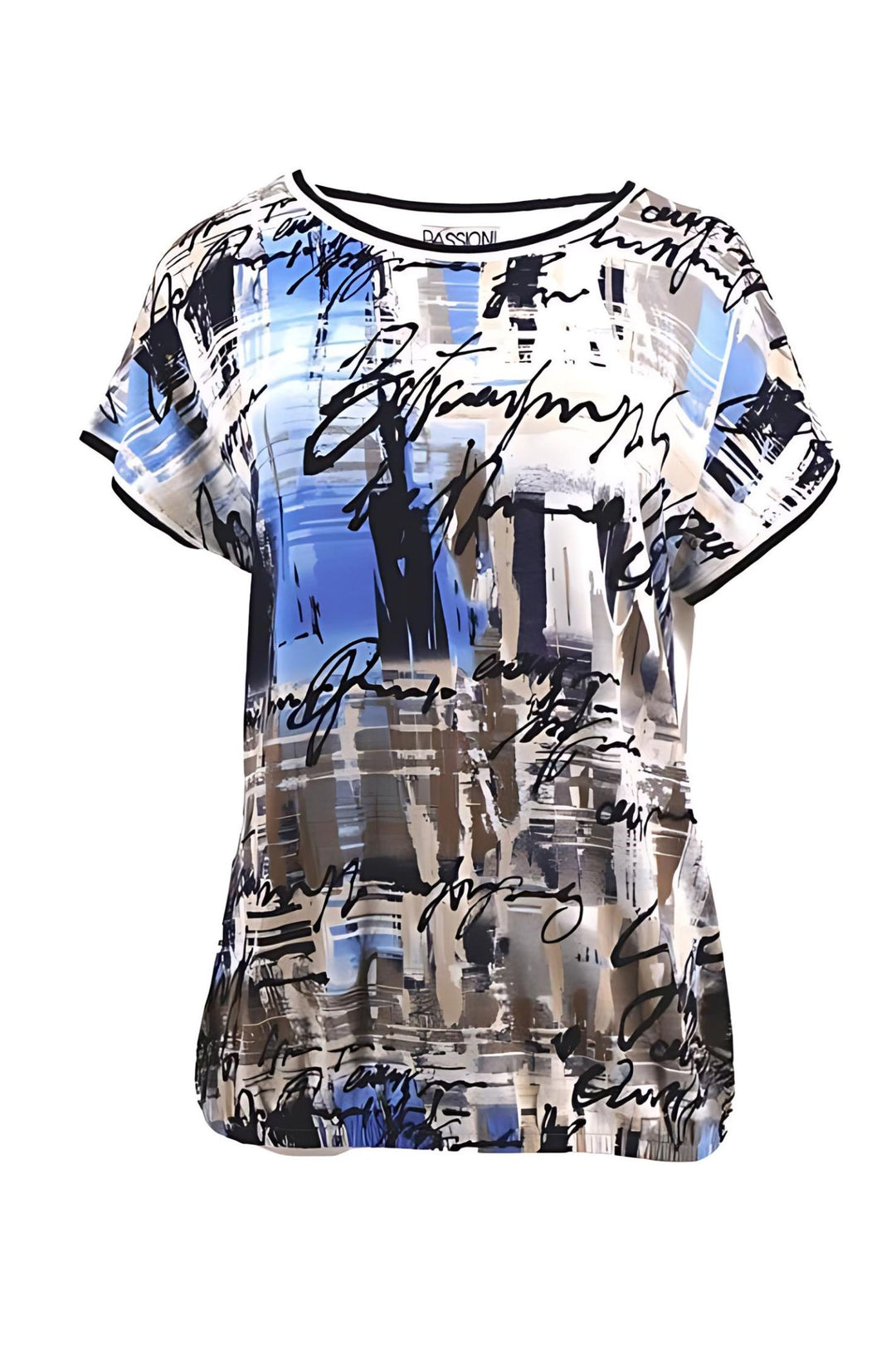 Passioni 15080 Denim Blue Script Print T-Shirt