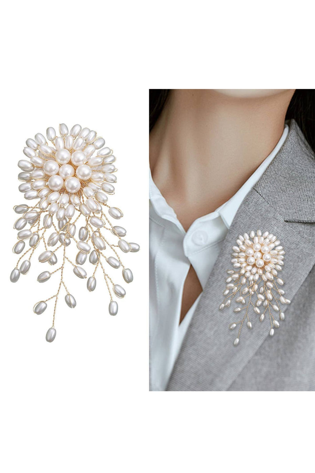 Pearls Flower Brooch Ivory