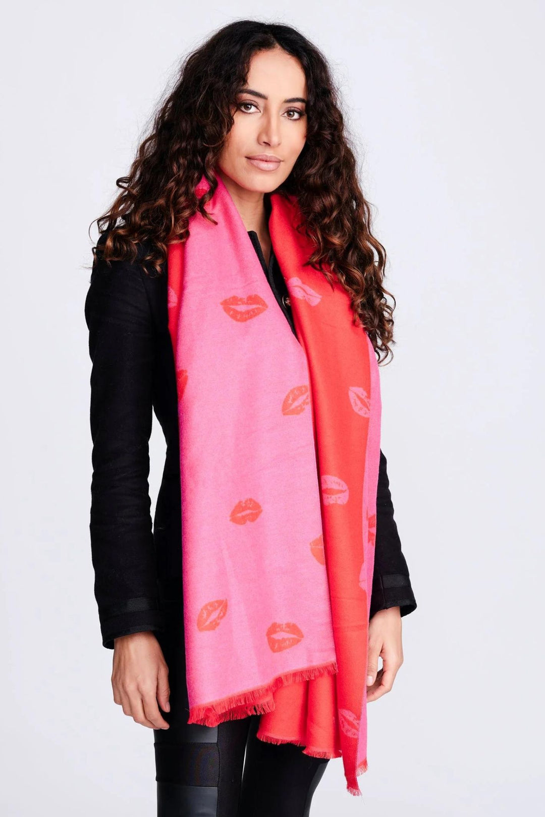 Red & Hot Pink Lip Print Super Soft Pashmina