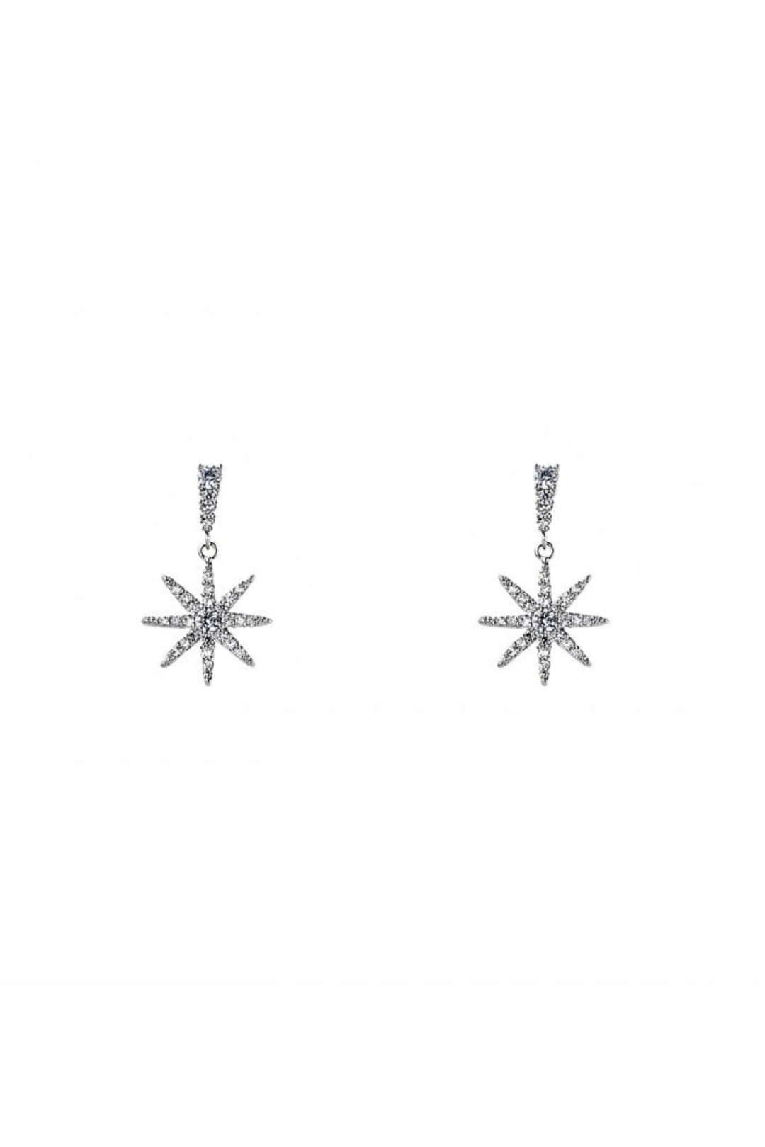 Silver Crystal Pave Star Drop Earring