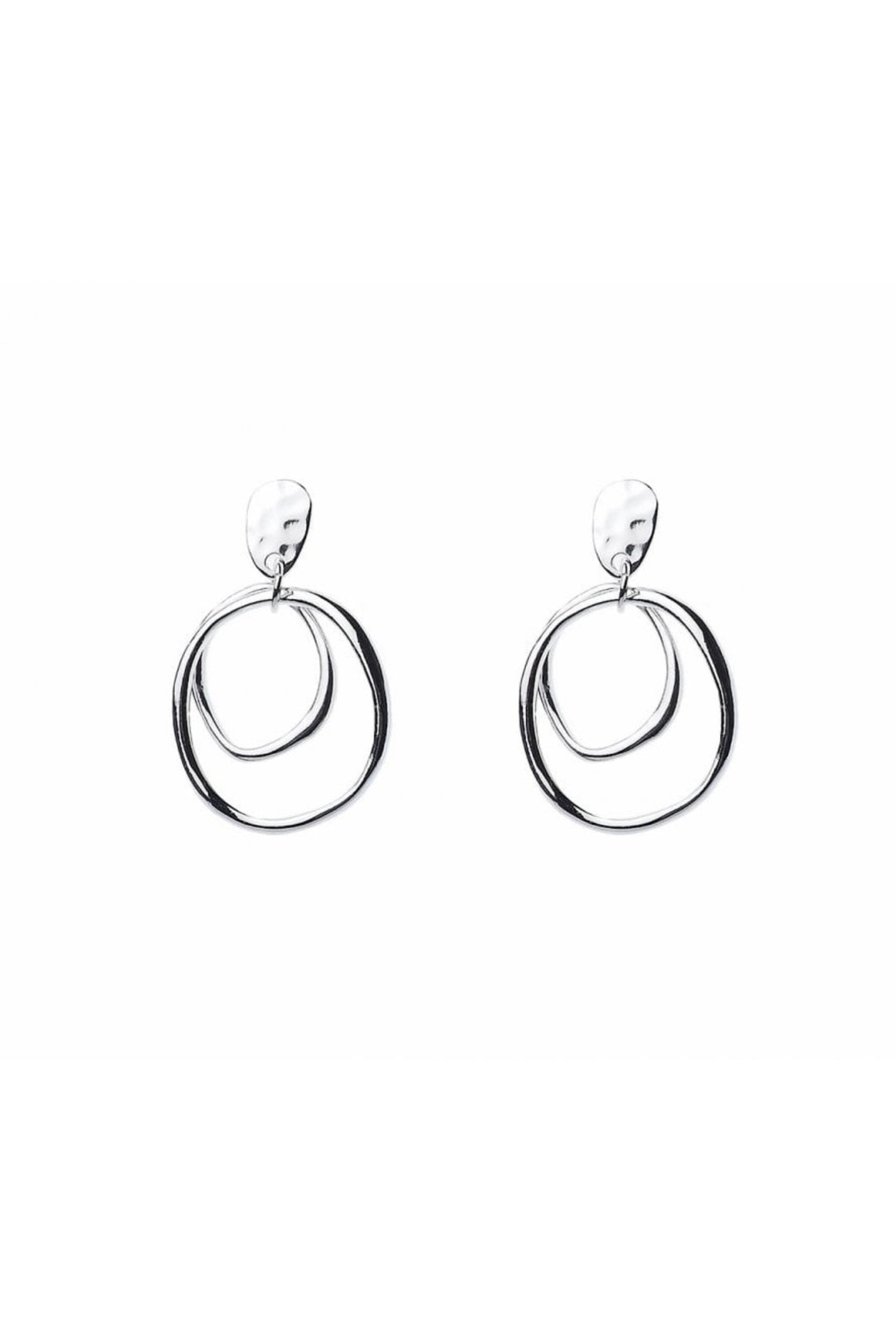 Silver Double Hoop Drop Stud Earrings