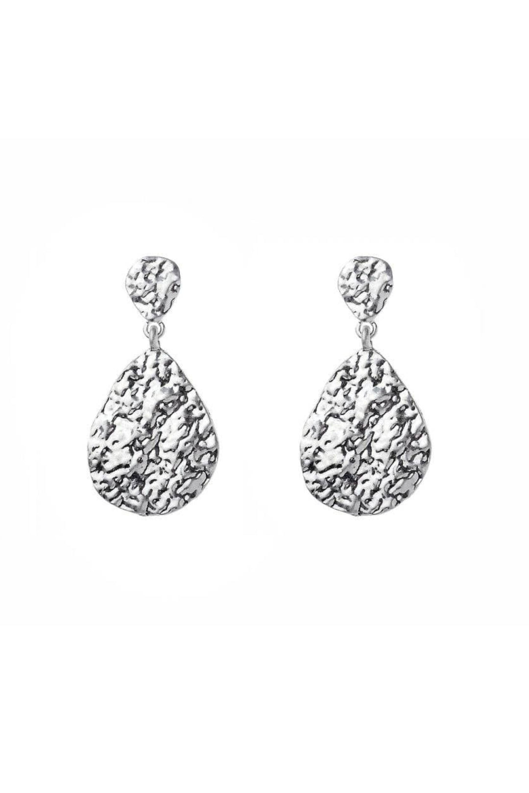 Silver Hammered Tear Drop Earrings