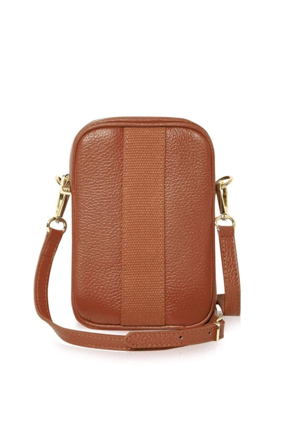 Tan Leather Canvas Detail Cross Body Phone Bag