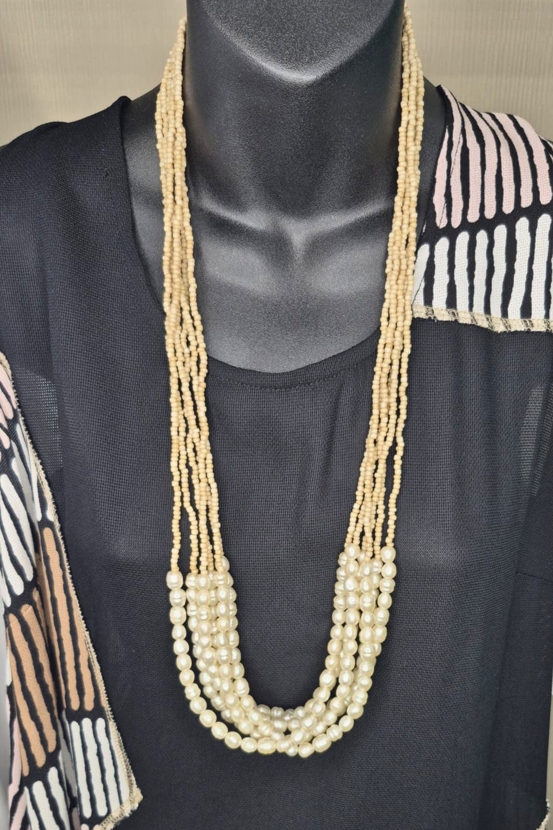 Tara Vao Taupe & Pearl Bead Necklace