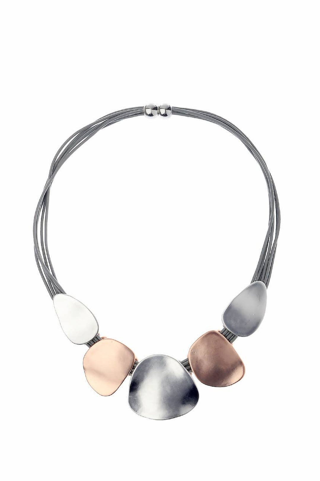 Tri-Tone Metallic Disc Multi Strand Necklace