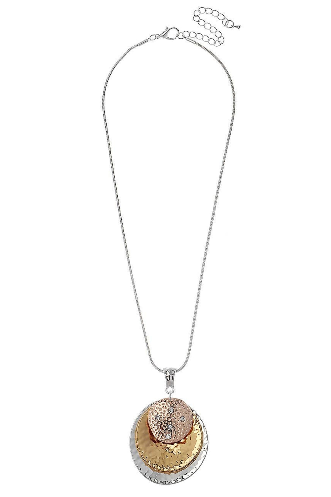 Tri-tone Hammered Disc Chain Necklace