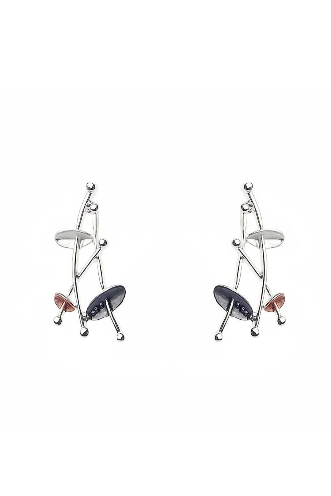 Tri-tone Leaf Bar Drop Stud Earring