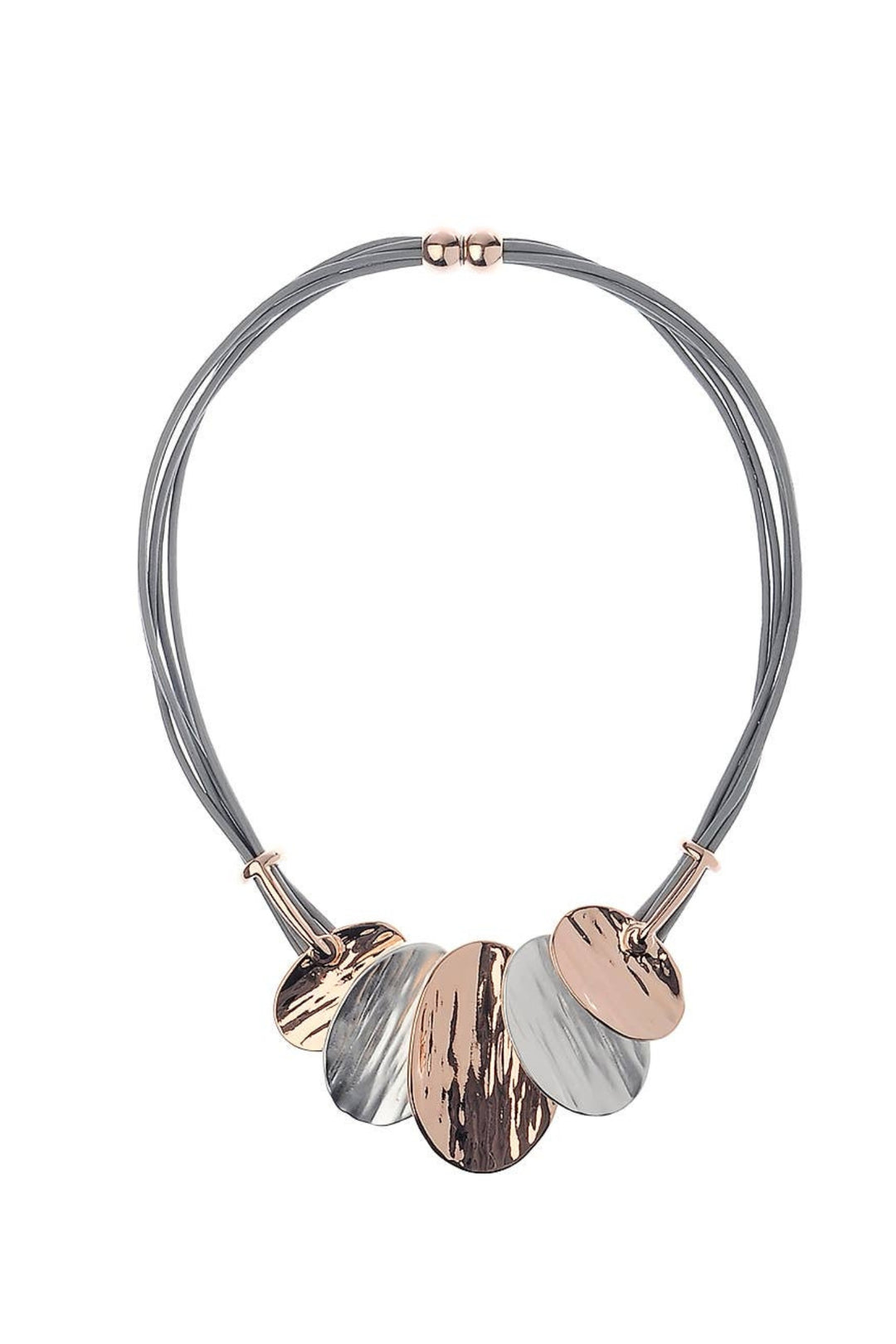 Tri-tone Metallic Multi Strand Grey Necklace