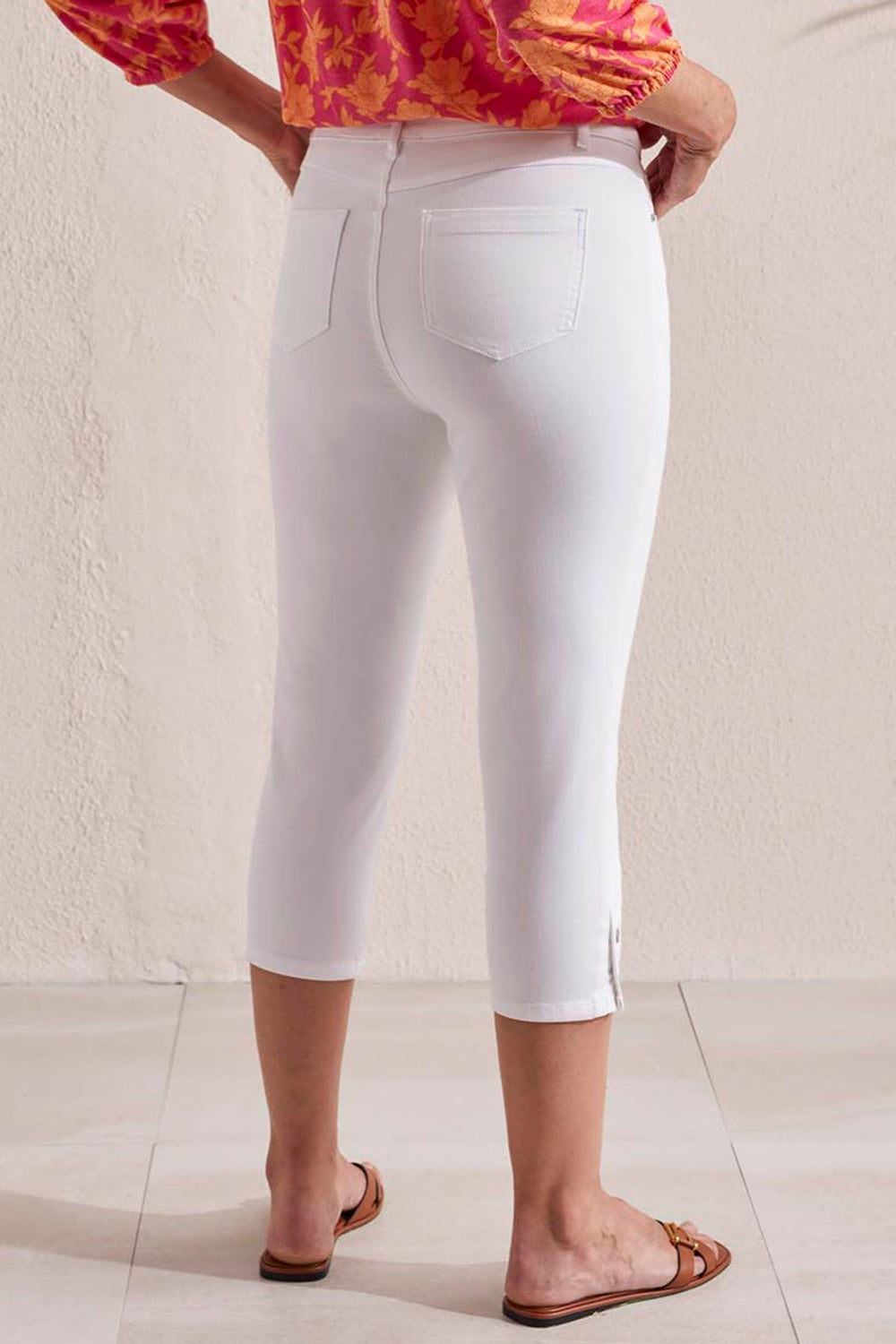 Tribal 17210 White Pull On Super Stretch Denim Crop Trousers - Experience Boutique