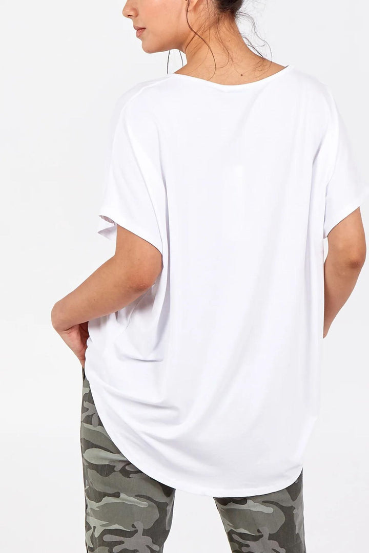 White V-Neck Oversized T-Shirt