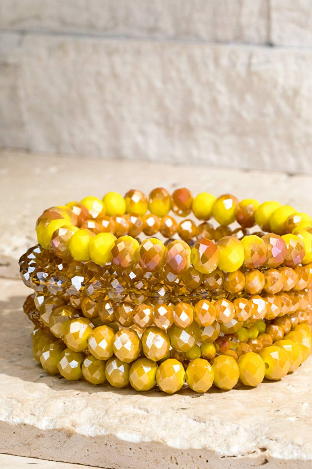 Yellow Shimmering Faceted Glass Bead 9 Bracelet Set