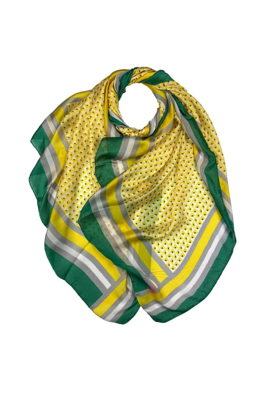 Yellow & Green Diamond Print Silk Blend Scarf