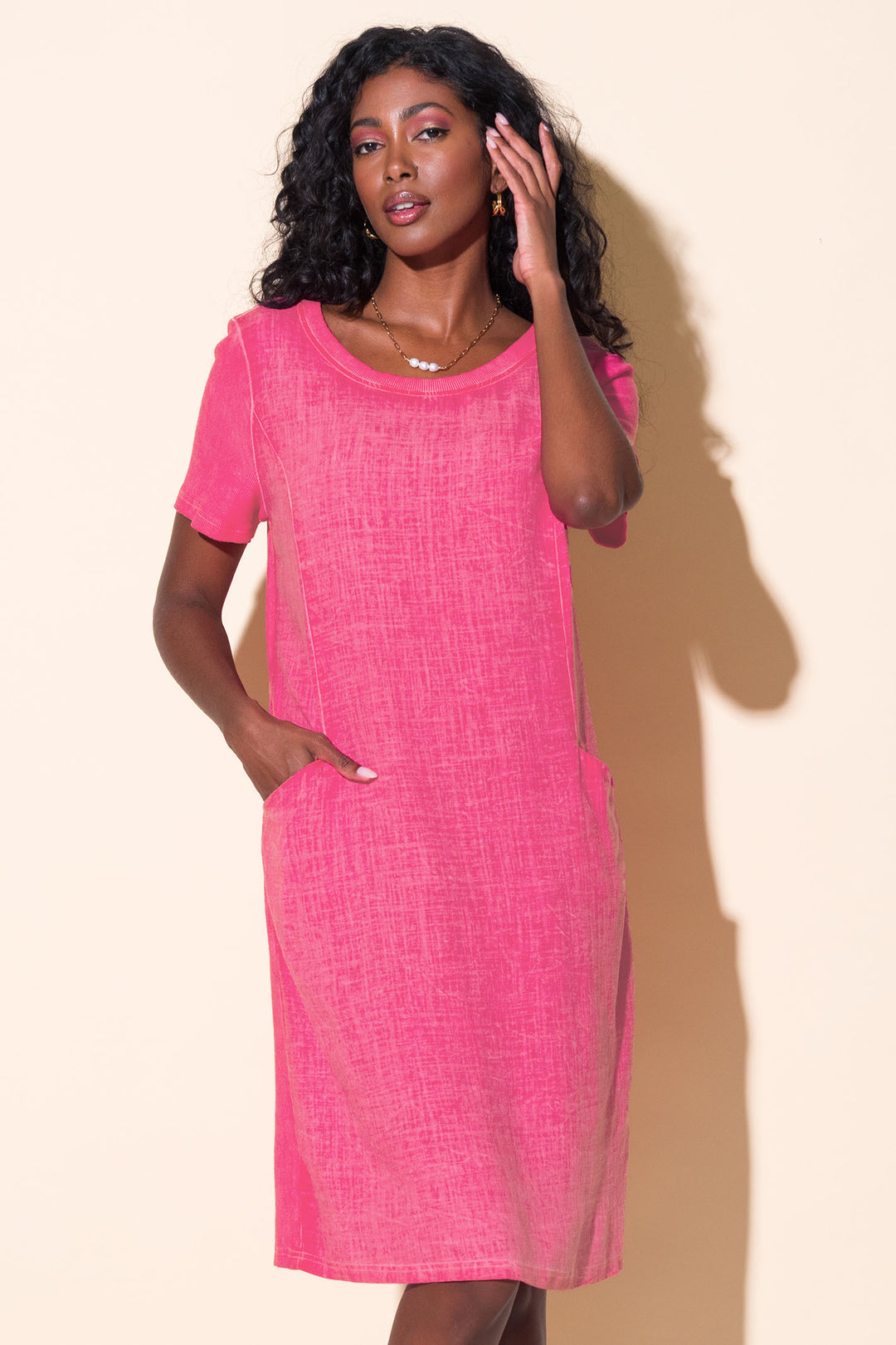 Alison Sheri 43091 Fuchsia Pink T-Shirt Style Cotton Dress - Experience Boutique