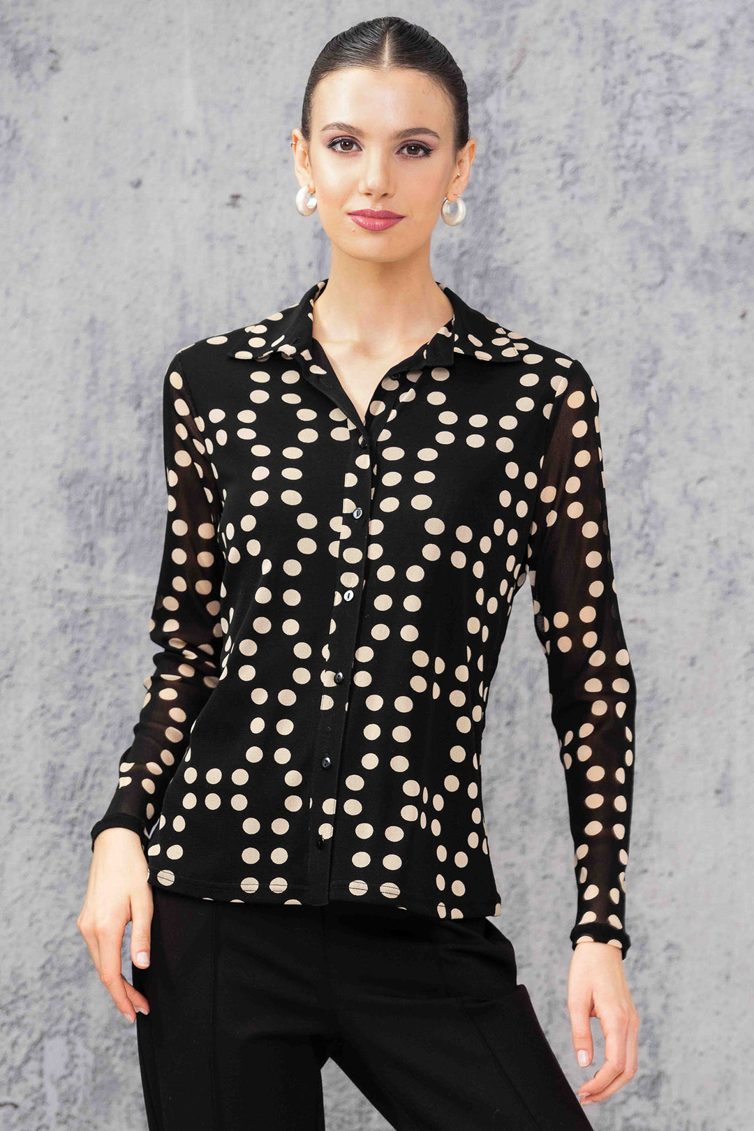 Alison Sheri 44208 Black & Taupe Spot Shirt - Experience Boutique