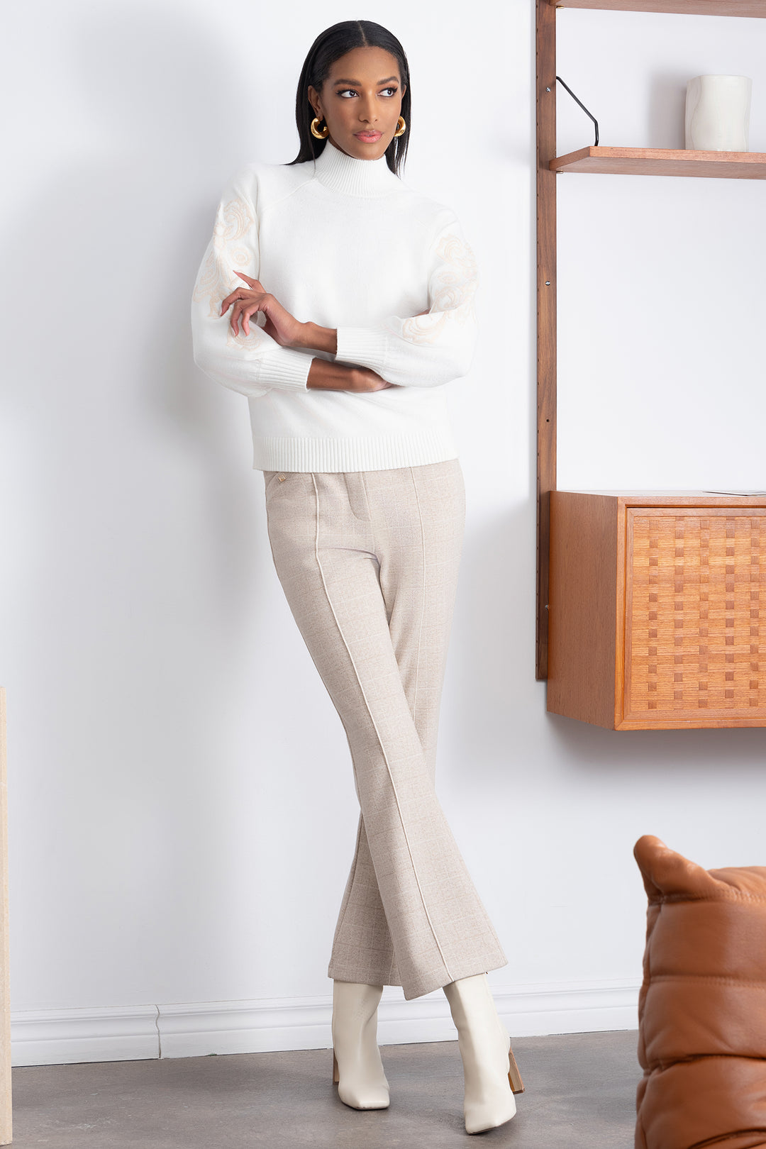 Alison Sheri A46005 Off White Embroidered Sleeve Jumper - Experience Boutique