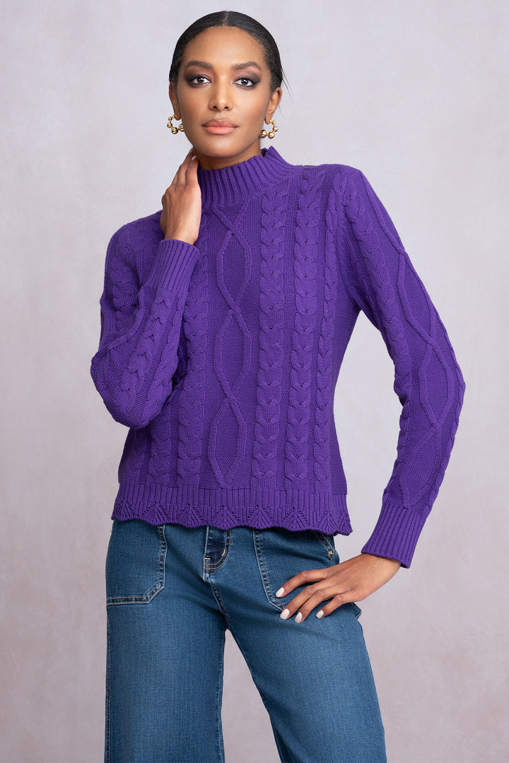 Alison Sheri A46083 Purple Cable Knit Jumper - Experience Boutique