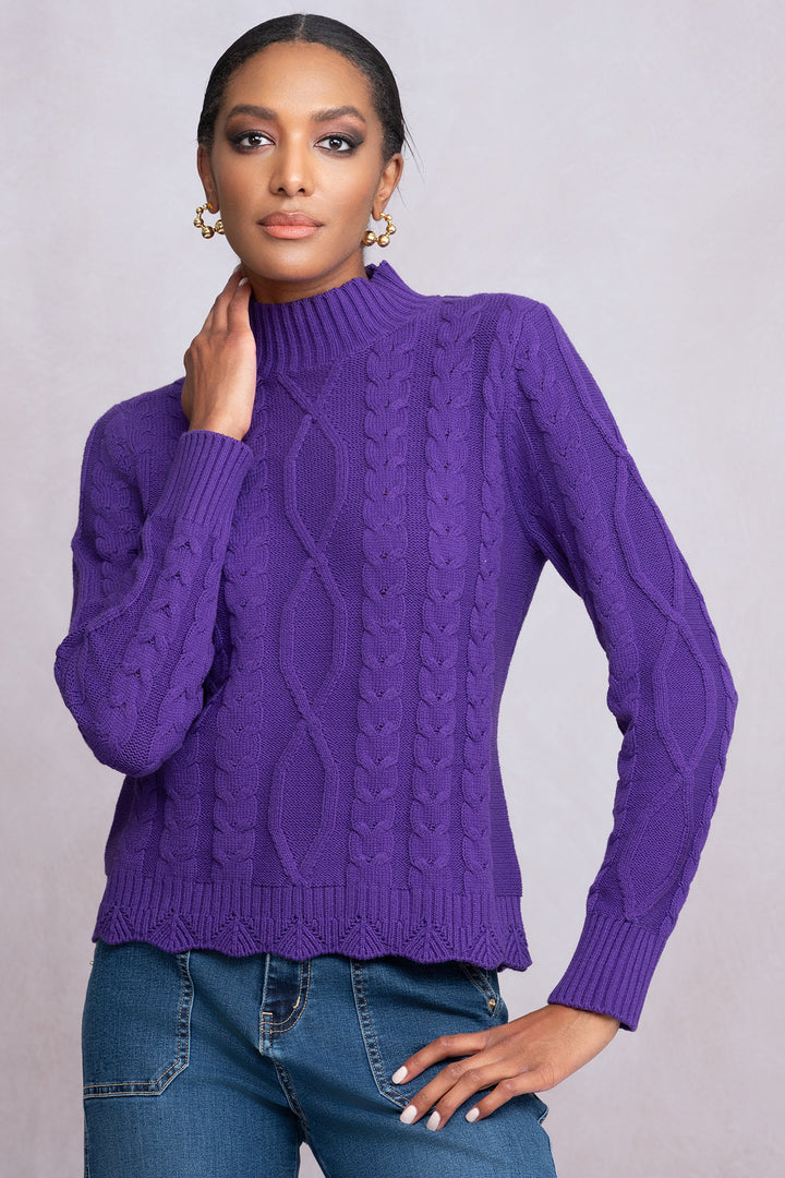 Alison Sheri A46083 Purple Cable Knit Jumper - Experience Boutique