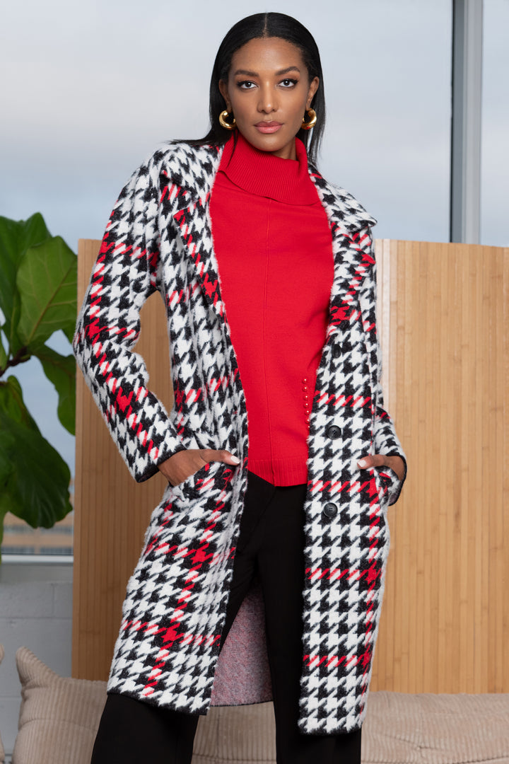 Alison Sheri A46433 Monochrome & Red Houndstooth Coat - Experience Boutique