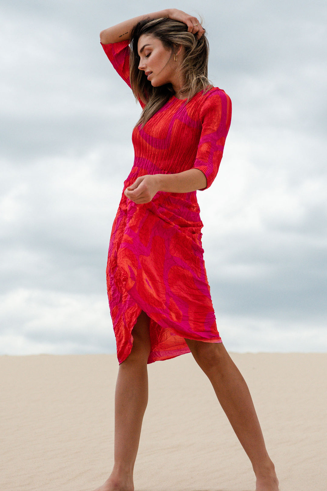 Alquema ADC544 3/4 Sleeve Smash Pink Tucson Dress - Experience Boutique