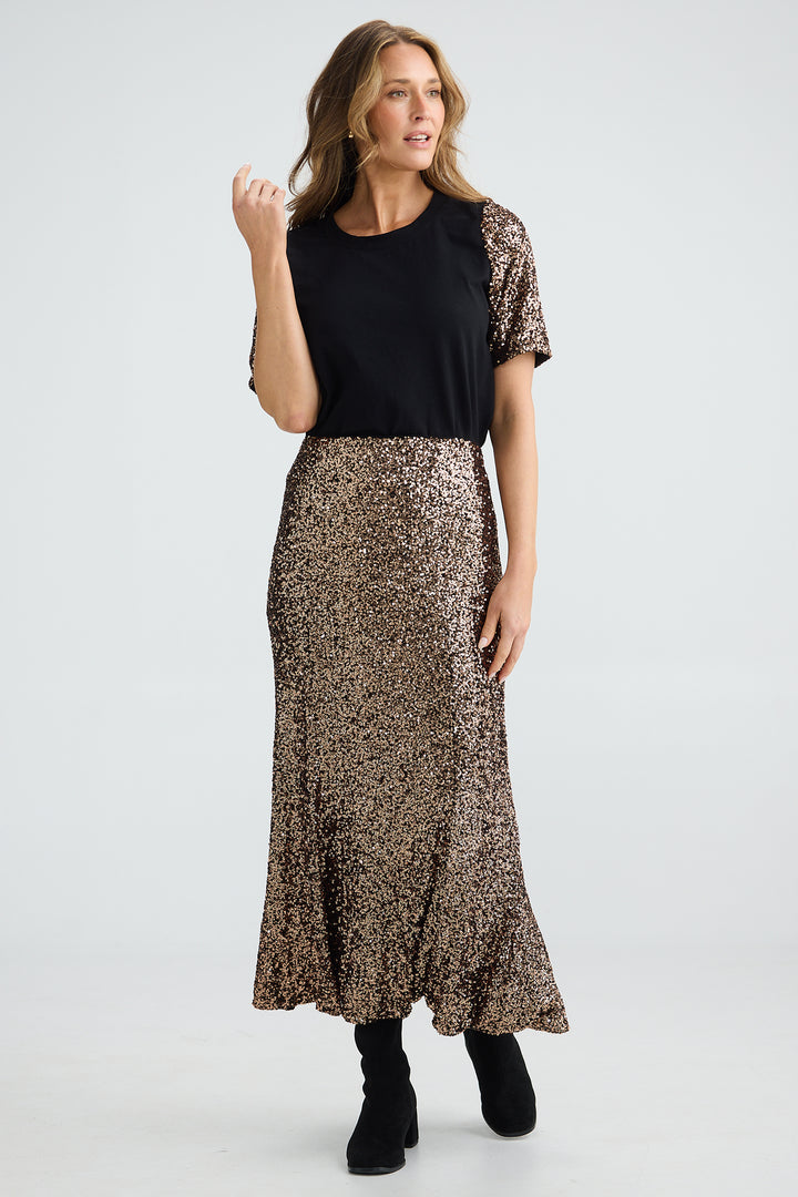 Brave+True BT25074 Ritz Bronze Sequin Maxi Skirt