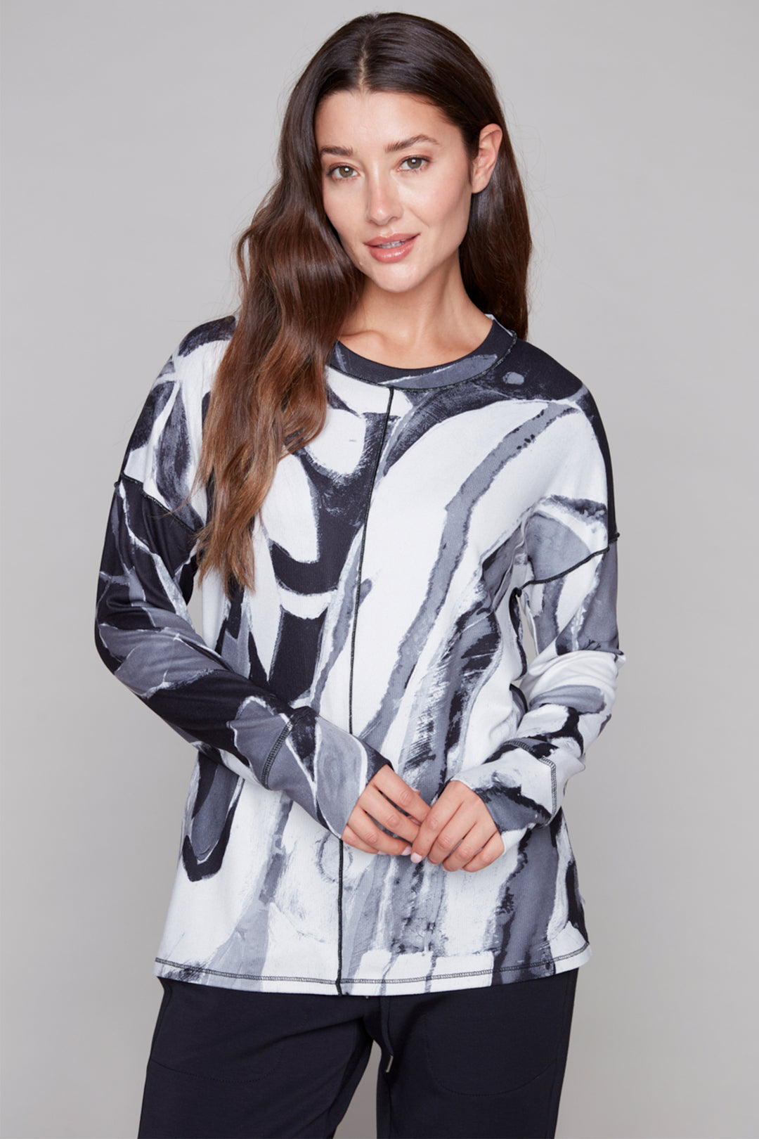 Claire Desjardins 92340 Black Winter Solstice Print Sweat Top