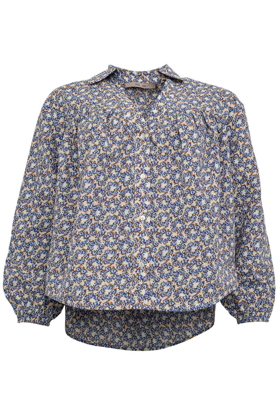 Costa Mani 2401137 Blue Flower Seersucker Blouse - Experience Boutique